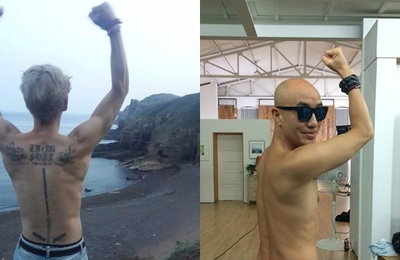 홍석천, 상의 벗고 JYJ 멤버 김재중과 같은 포즈 "형 아직 살아있지?"