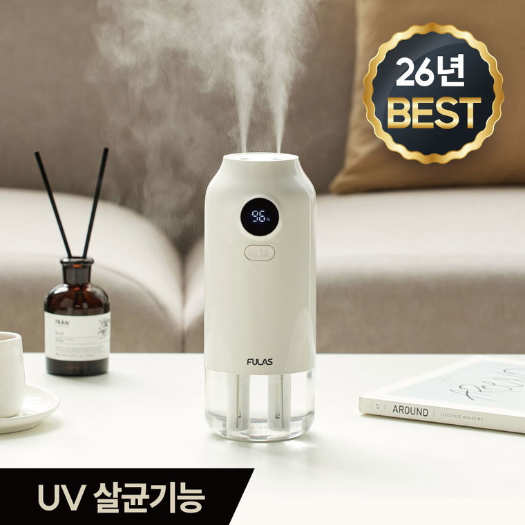 [백화점 입점] 풀라스 UV 살균 대용량 무선 미니 가습기 1위 무소음 책상 사무실 탁상용 휴대용 여행용 차량용 가정용 원룸 소형 무드등 통세척 초음파 room humidifier, 화이트, 듀얼미스트 살균 미니가습기