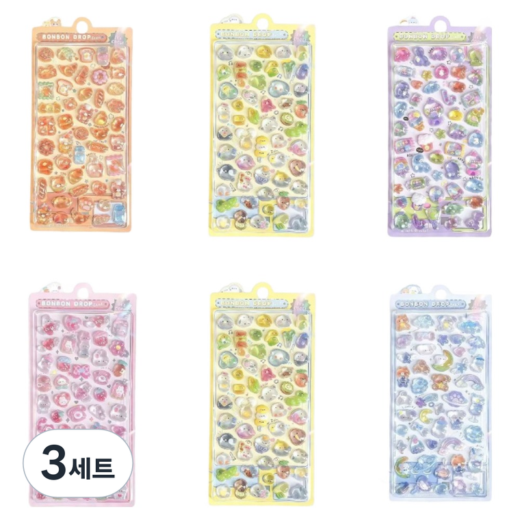 비비드리빙 다이어리 폰 꾸미기 3D 입체 스티커 6종, 그린, 브라운, 레몬, 블루, 핑크, 퍼플, 3세트