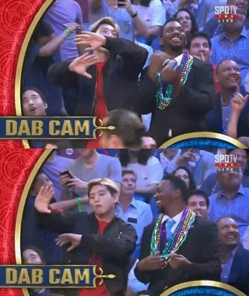 [사진]한세엠케이 제공, 작년 'NBA 올스타전' 생중계 카메라에 포착된 정진운
 
