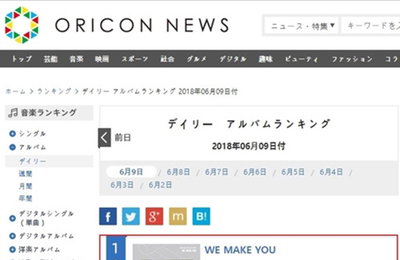 세븐틴, 데뷔작으로 일본 오리콘 일간차트 1위