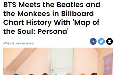 방탄소년단, 3연속 빌보드 정상…"67년 몽키스 이후 최단기간"