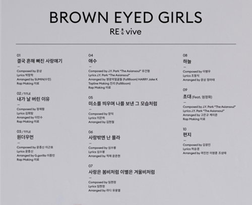 [사진]미스틱스토리 제공. 브라운아이드걸스 리메이크 앨범 트랙리스트

