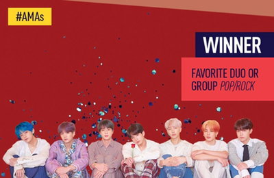 방탄소년단, 아메리칸뮤직어워즈 3관왕…2년 연속 수상 쾌거