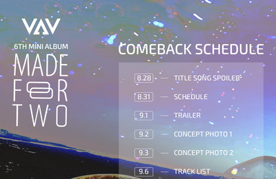 ‘15일 컴백’ VAV, 6th 미니앨범 타이틀은 ‘MADE FOR TWO’…스케줄러 이미지 공개