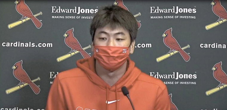 [사진]MLB 프레스박스 화상 인터뷰 캡처, 화상 인터뷰하는 김광현