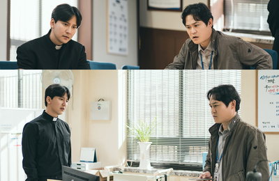 ‘열혈사제2’ 김남길-김성균, ‘불안감 엄습’ 자판기 앞 은밀한 독대 사연은?